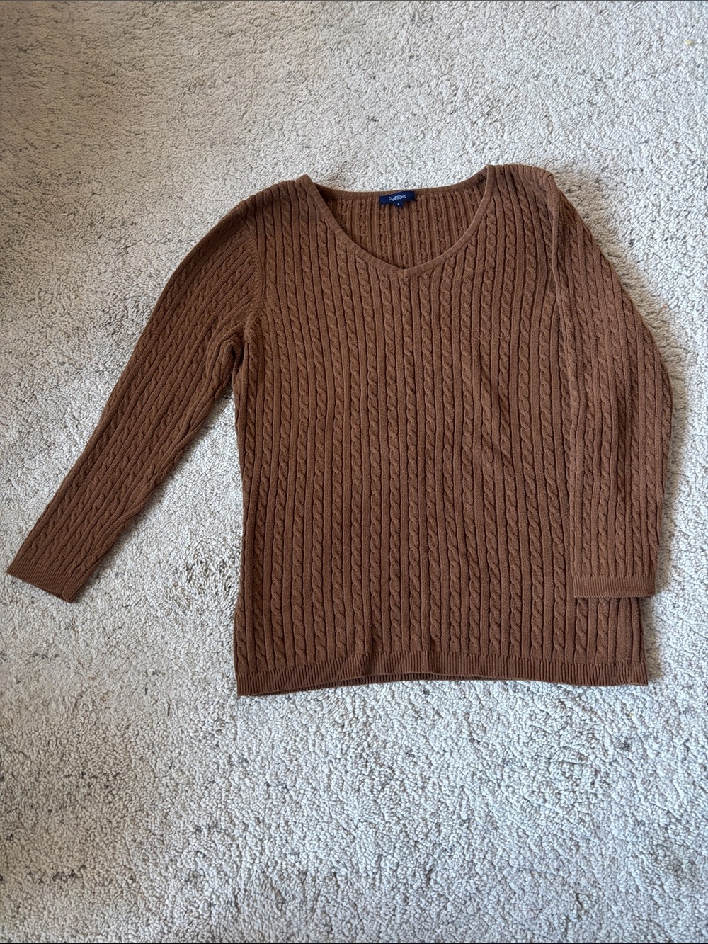 Reitmans Women’s Cable Knit V-Neck Brown Sweater Size Large
